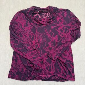 Chalet Crinkle Cowl Neck Top Women Small Purple Pink Abstract Sheer Made in USA